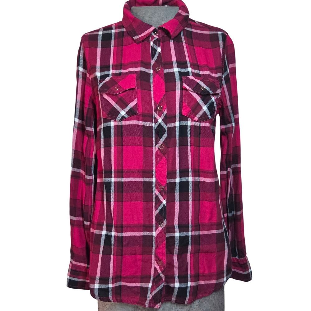 Pink Cotton Plaid Flannel Top Size Small